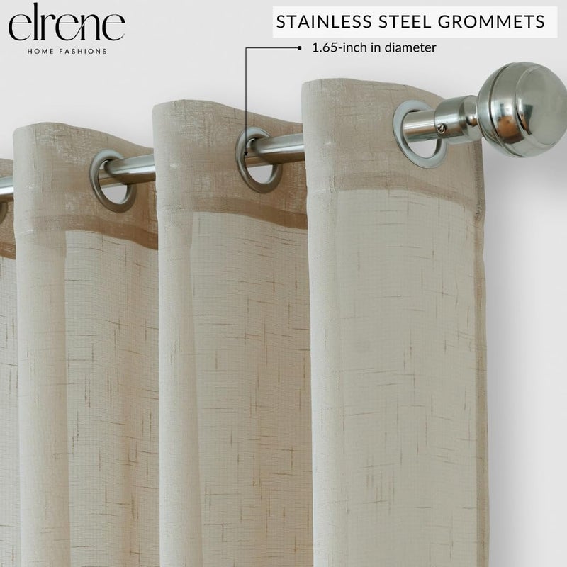 Elrene Home Fashions Carmen Sheer Extra-Wide Weatherproof Indoor/Outdoor Grommet Top Curtain Panel with Coordinating Tieback for Porch, Pergola, Patio, Deck, 114â€W x 108â€L, Natural - Image 4